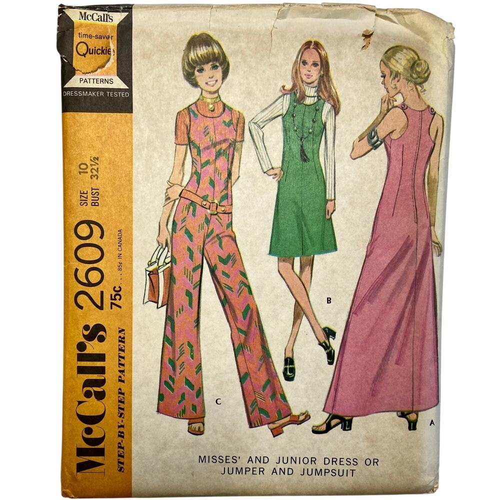 McCall's 2609 Vintage Sewing Pattern Dress or Jumper & Jumpsuit Size 10 Uncut
